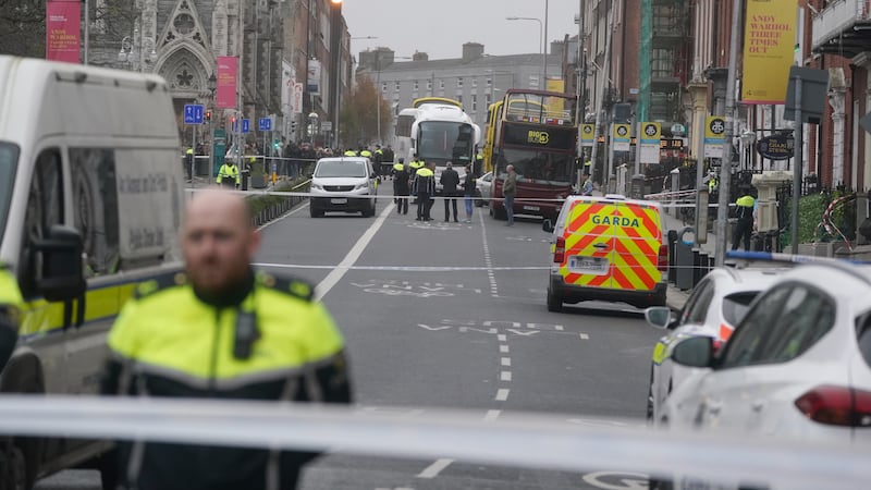 The scene in Dublin city centre where  three children and a childcare worker were injured during a stabbing outside a school on Parnell Square East last month. (Brian Lawless/PA)