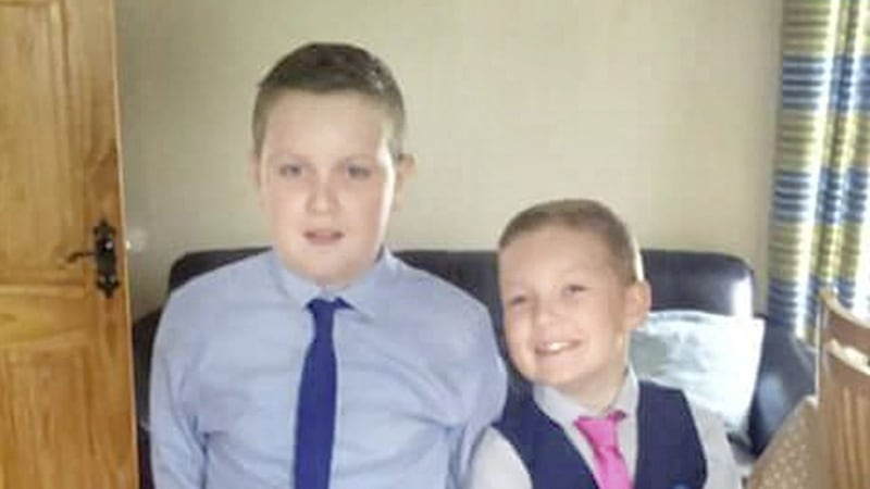Brothers Ben and Rhys (on right) at their Magilligan home. Rhys suffered third degree burns after a fire broke out at the house on December 26. Picture credit Radio Foyle 
