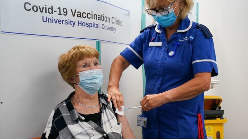 &nbsp;Margaret Keenan, the first person to receive the coronavirus vaccine in December last year, receives her booster jab at University Hospital Coventry, Warwickshire. Picture by&nbsp;Jacob King/PA Wire