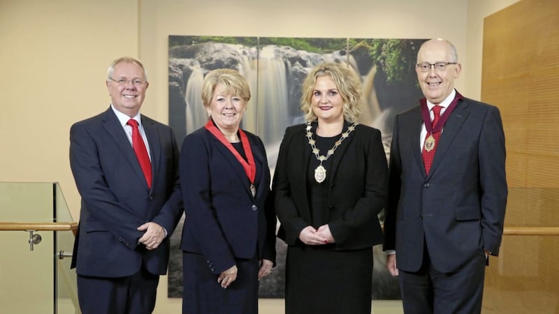 The NI Law Society&#39;s new presidential and chief executive team. From left - Alan Hunter (chief executive), Eileen Ewing (senior vice president), Suzanne Rice (president) and Rowan White (junior vice president). Photo: Kelvin Boyes/Press Eye 