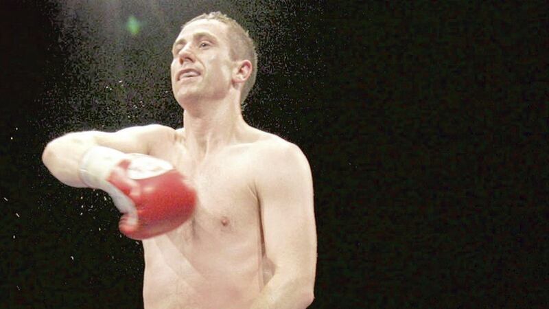 IN COMMAND: Paul McCloskey puts Daniel Rasilla on the canvas to end their European light-welterweight title bout at the Meadowbank Sports Arena, in Edinburgh  