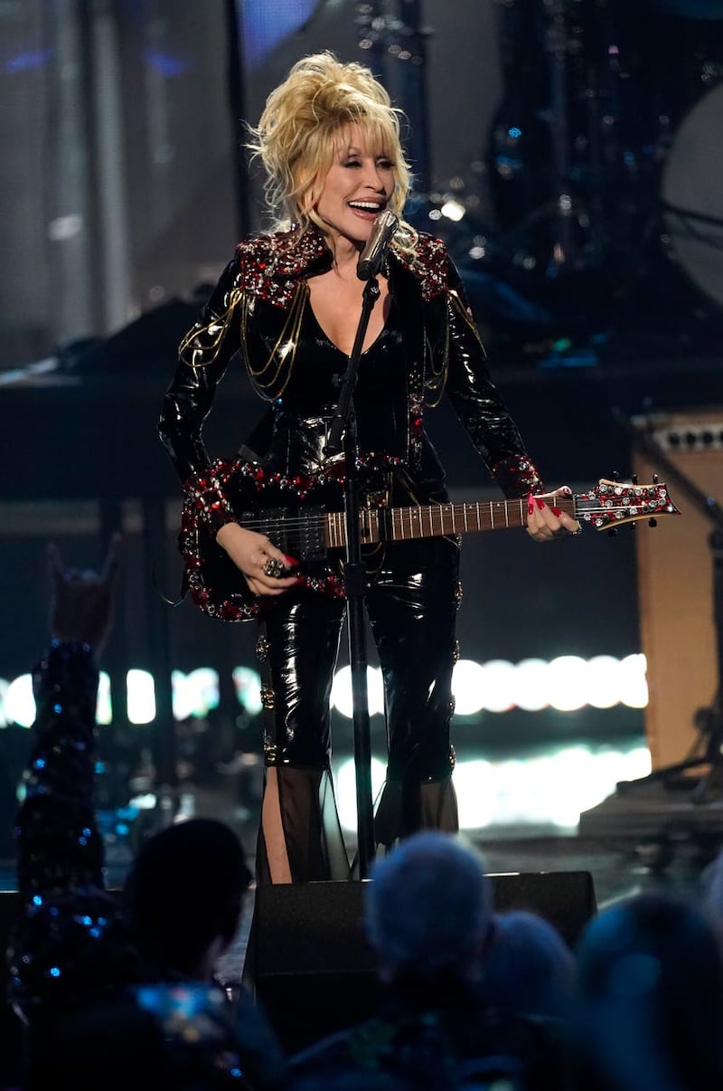Inductee Dolly Parton performs during the Rock & Roll Hall of Fame induction ceremony at the Microsoft Theatre in Los Angeles