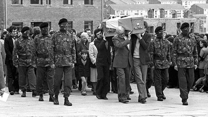 The funeral in Belfast of IRA hunger striker Bobby Sands in May 1981 Photograph by Pacemaker Press 