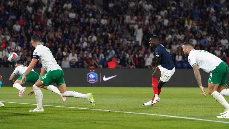 Marcus Thuram scores France's second goal against the Republic of Ireland  