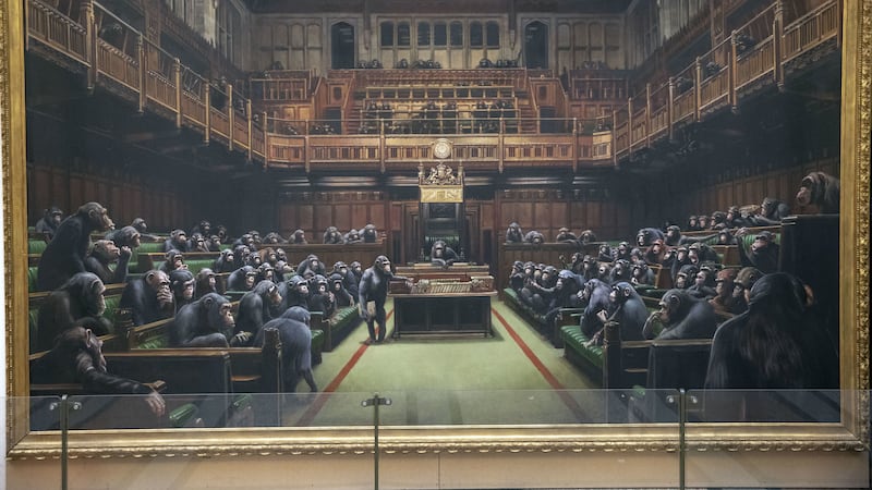 The piece, Devolved Parliament, is the Bristol graffiti artist’s largest known canvas.