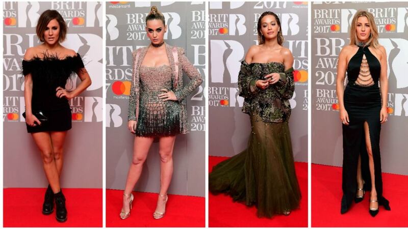 Stars show plenty of skin in glitzy red carpet outfits at the Brit Awards