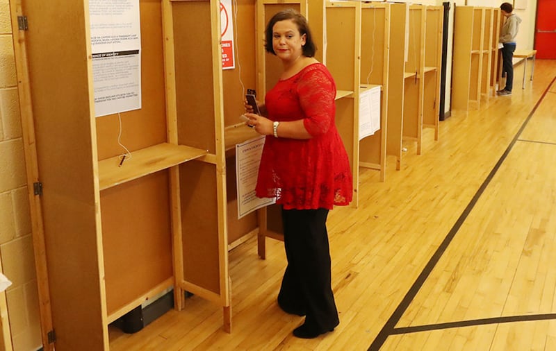 Sinn F&eacute;in Leader Mary Lou McDonald casts her vote at St Joseph's School, Dublin&nbsp;