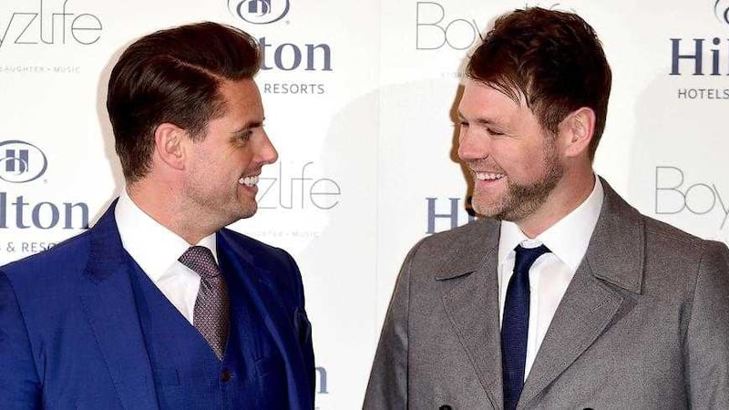 Keith Duffy, left, and Brian McFadden announce plans to join forces as Boyzlife. Picture by Ian West, Press Association