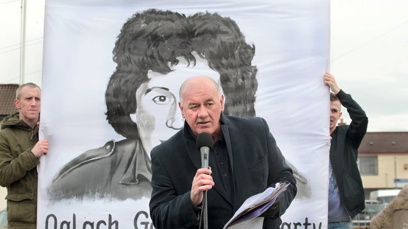 Danny McBrearty speaking at the commemoration for his brother, IRA man George McBrearty, in Derry's Creggan estate last year&nbsp;