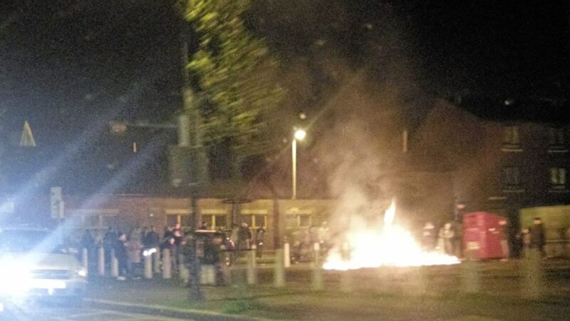 A bonfire was lit to celebrate Mr McGuinness&#39;s death in the Sandy Row area of south Belfast. Picture from Twitter 