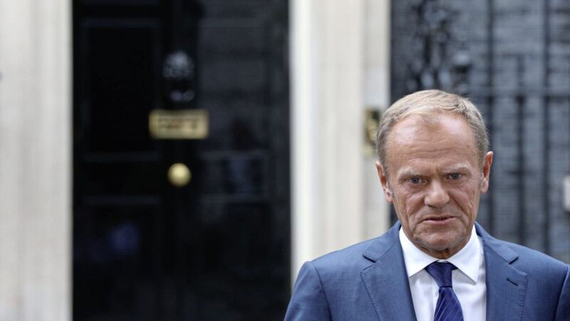 President of the European Council Donald Tusk at Downing Street last month. Mr Tusk has told MEPs that it is up to the UK to decide whether there is a good Brexit deal &ndash; or even if the country decides to leave the European Union at all PICTURE: Jonathan Brady/PA 