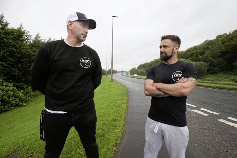 Gary Rutherford, left, and Jay Kiernan, near the Foyle Bridge in Derry. Picture by Hugh Russell