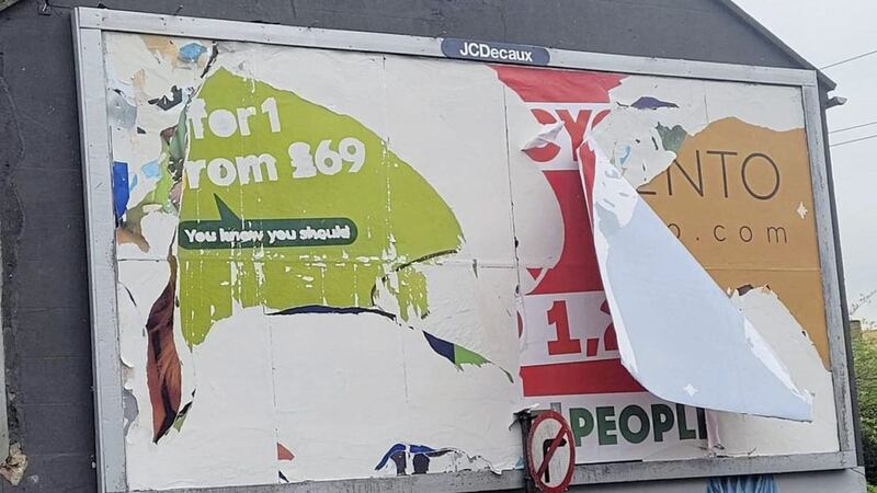 Police are investigating damage to the SDLP billboard 