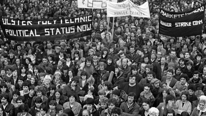 A &#39;H&#39; Block demonstration in Dunville Park, Belfast in 1980 