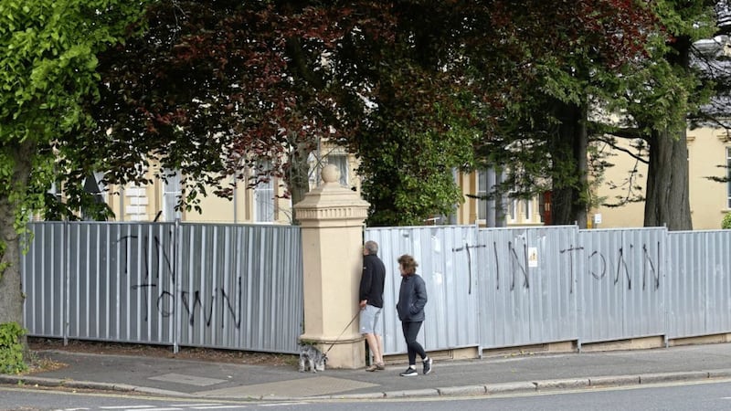 Metal fencing around the Chinese Consulate on Malone Road, south Belfast. Picture by Mal McCann 