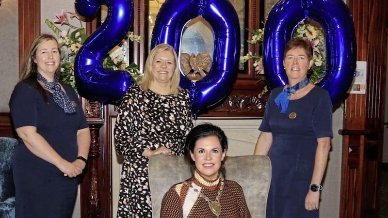 Newry Chamber president Emma Mullen Marmion (seated) launches annual banquet on November 19, which will celebrate 200 years of the organisation. Included (from left) are Orla Hayes, marketing manager Canal Court Hotel &amp; Spa, Caroline McKeown, committee member of Newry Chamber and Louise Young, Canal Court&#39;s conference and banqueting manager 