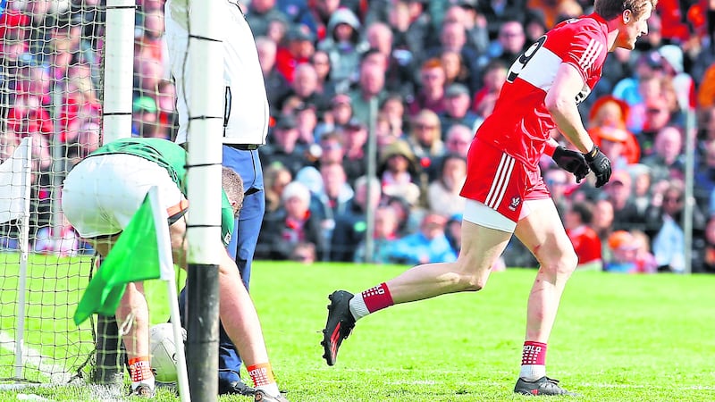 Brendan Rogers scored Derry's goal in the Ulster final win over Armagh but was later black carded at the end of normal time