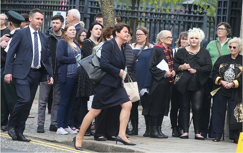 Arlene Foster attending the funeral of Lyra McKee at St Anne's Cathedral in Belfast