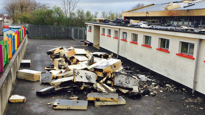 The damage caused at Holy Child Primary School in Derry&#39;s Creggan estate after an arson attack on Monday night 