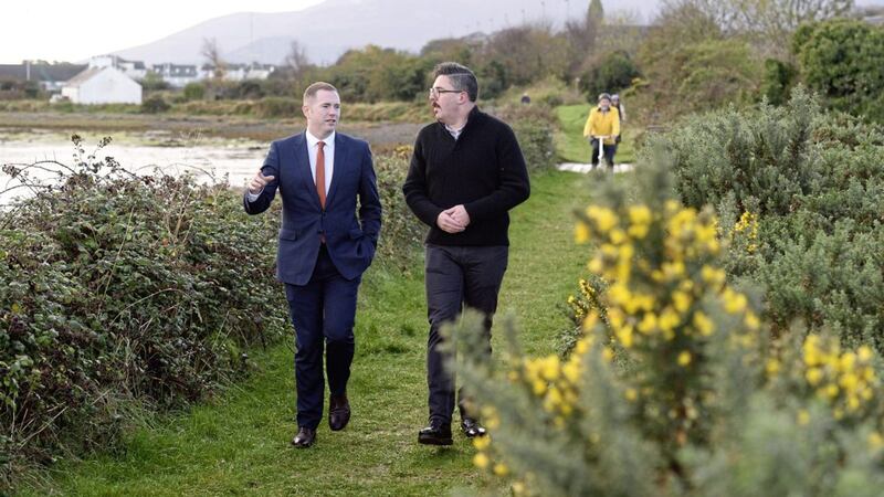 Former infrastructure minister Chris Hazzard and Jonathan Hobbs from NI Greenways in November at the launch of plans to develop 1000kms of paths across the north. Picture by Michael Cooper 