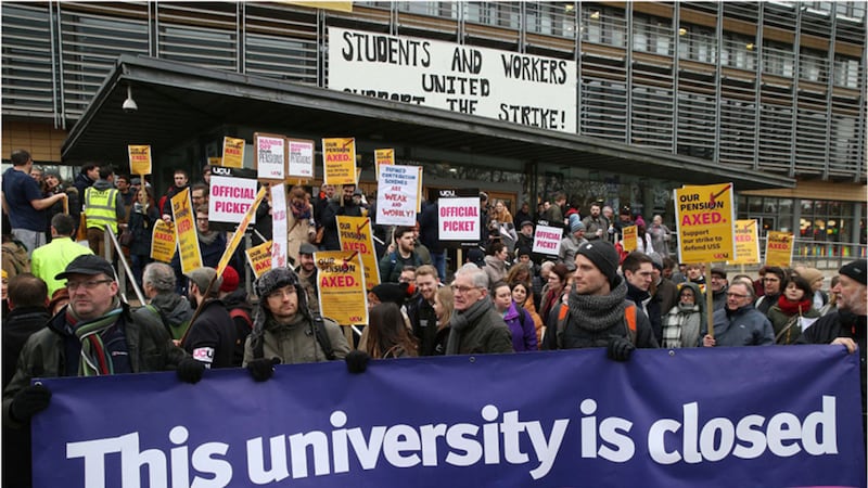 &nbsp;The picket line at Queen's University Students' Union. Picture by Hugh Russell