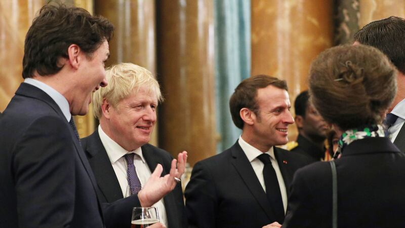 &nbsp;The Princess Royal talks to (left to right) Canadian Prime Minister Justin Trudeau, Prime Minister Boris Johnson, French President Emmanuel Macron and Dutch Prime Minister Mark Rutte (partly obscured) during a reception at Buckingham Palace, London, as Nato leaders attend to mark 70 years of the alliance.