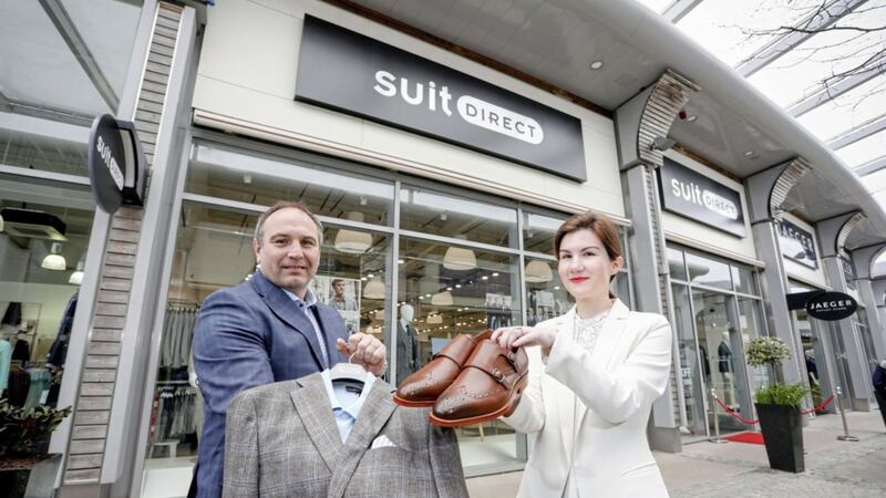 The Boulevard centre manager, Chris Nelmes and Suit Direct representative, Mia Ljoka celebrate the opening of the new Suit Direct Banbridge store. 