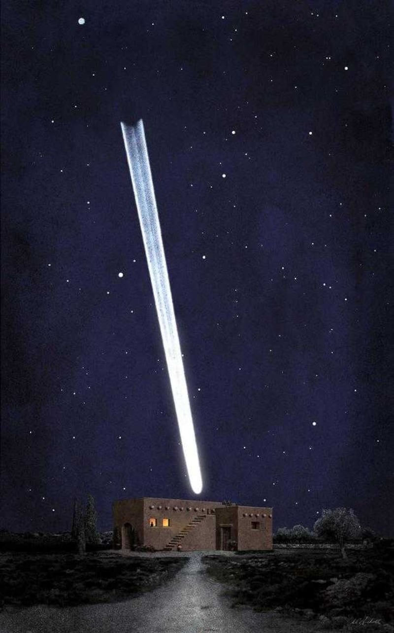 In this image by Sirscha Nicholl, the Christ Comet is shown as it set on the night the Magi arrived in Bethlehem