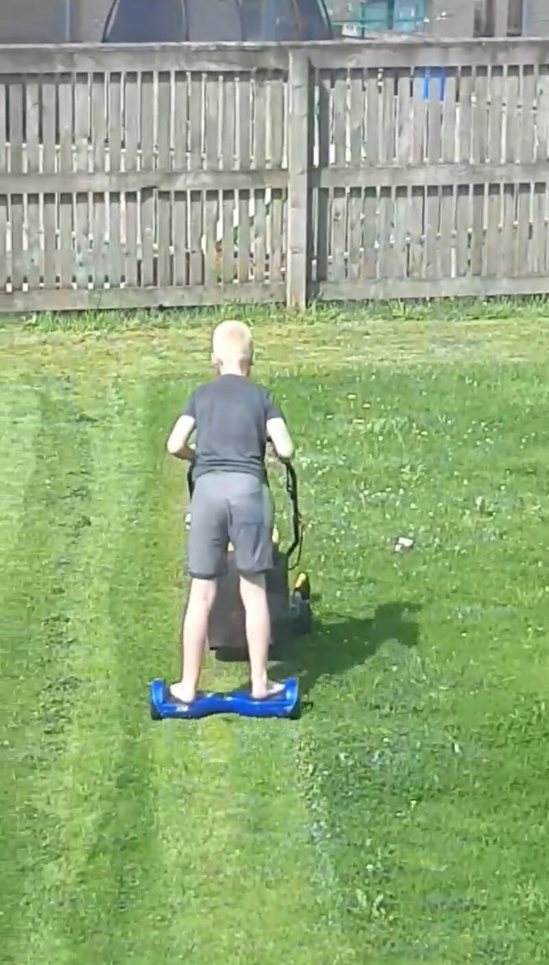 Hoverboard lawn mowing, as practised by Nathan Gallacher