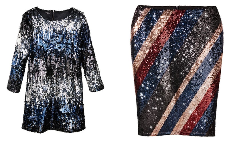 Sequin dress &pound;14.99 and&nbsp; Striped sequin skirt &pound;11.99