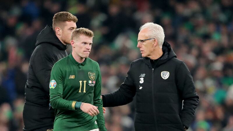 James McClean and Mick McCarthy trudge off after last night's draw with Denmark<br />Picture by PA&nbsp;