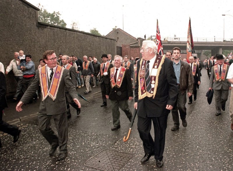 Ian Paisley and David Trimble at the bottom of the Garvaghy Road after the 1995 parade was allowed to proceed 