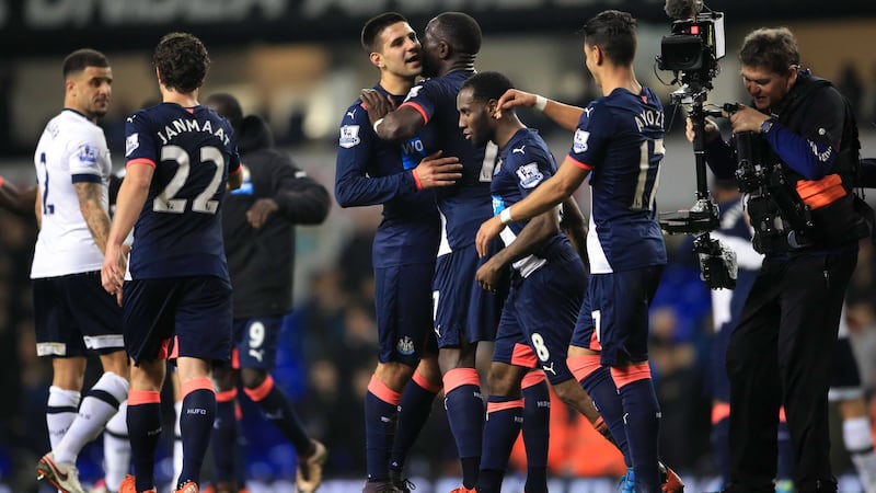 Newcastle&nbsp;United players celebrate Sunday's victory agaisnt Tottenham at White Hart Lane