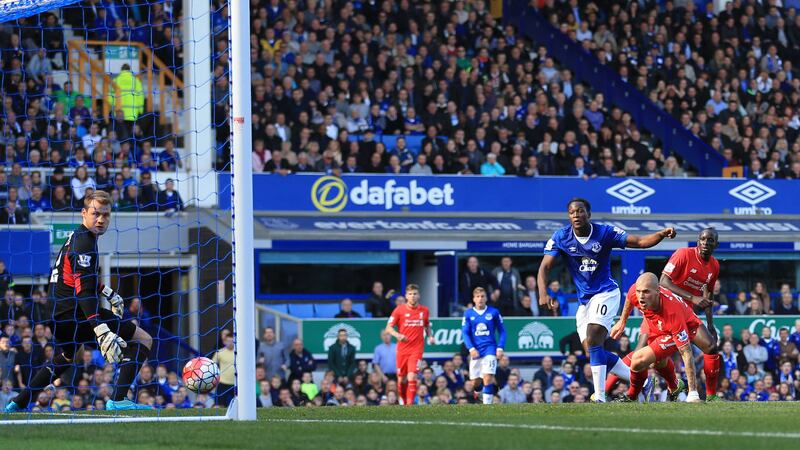 Romelu Lukaku equalises for Everton during Sunday's Merseyside derby against Liverpool at Goodison Park<br />Picture: PA