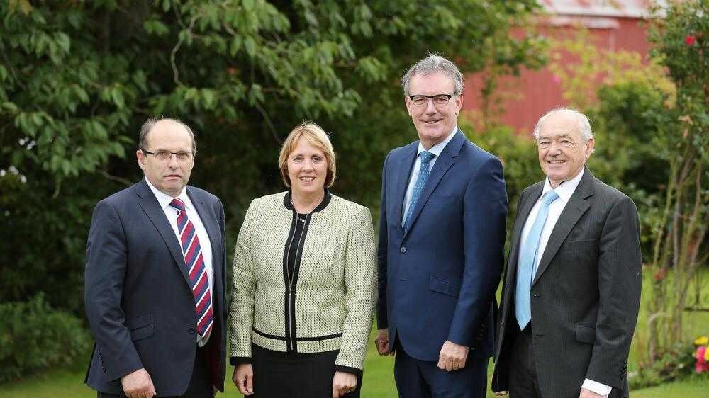 Ulster Unionist leader Mike Nesbitt pictured with new members John Palmer and Jenny Palmer, along with  Lisburn and Castlereagh City councillor Jim Dillon (right). Picture by Press Eye   
