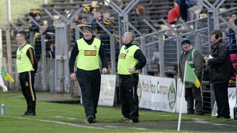Frank Fitzsimons (centre), Pat Hughes (right) and Thomas McNulty have guided St Enda&#39;s Glengormley to tomorrow&#39;s All-Ireland Intermediate final Picture: Seamus Loughran 