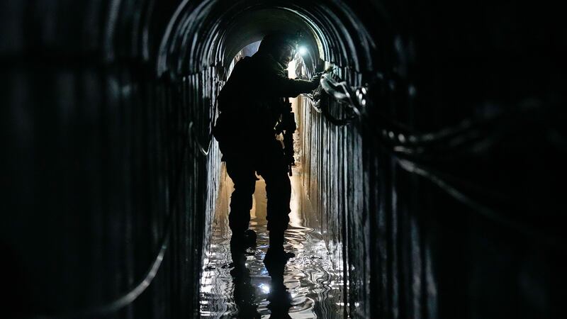 The Israeli military unveiled tunnels beneath the UNRWA complex (AP)