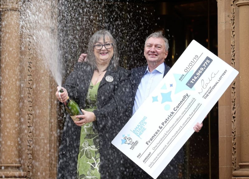 Frances and Patrick Connolly, who live in Moira, Co Down, celebrate their Euromillions win. Picture by Mal McCann 