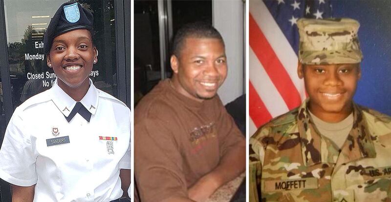 From left: Kennedy Sanders, William Jerome Rivers and Breonna Alexsondria Moffett, three US army reserve soldiers killed in the drone strike (Shawn Sanders and US army via AP)