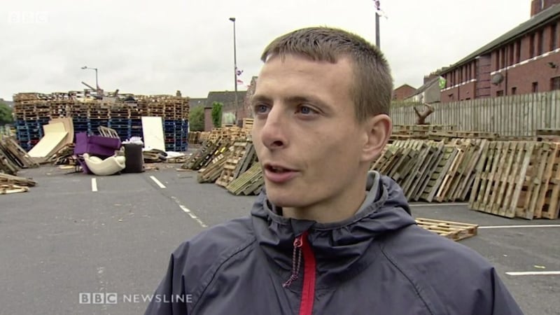 Macauley McKinney last year spoke on BBC Newsline to defend building a bonfire in a public car park 