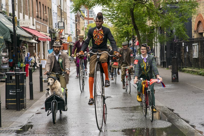 One cyclist donned a stylish outfit as he rode through London