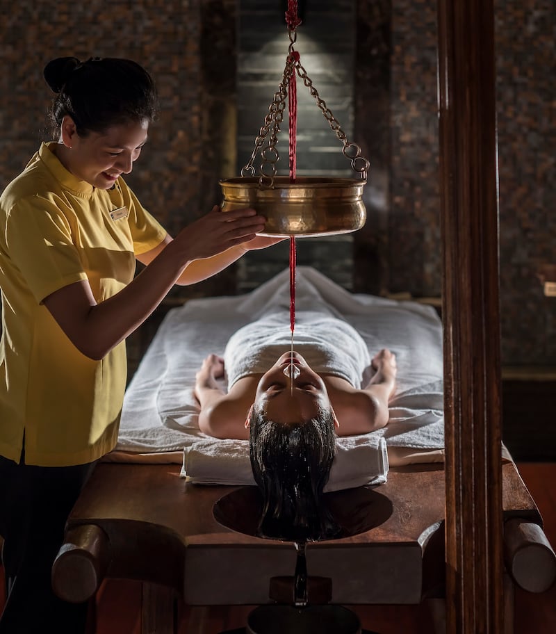 The Shirodhara treatment boasts rejuvenating anti-ageing effects, said to improve memory, normalise sleep patterns and alleviate stress-induced conditions (Shangri-La/PA)