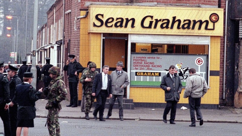 The scene of the Sean Graham&#39;s bookmakers massacre in February 1992  