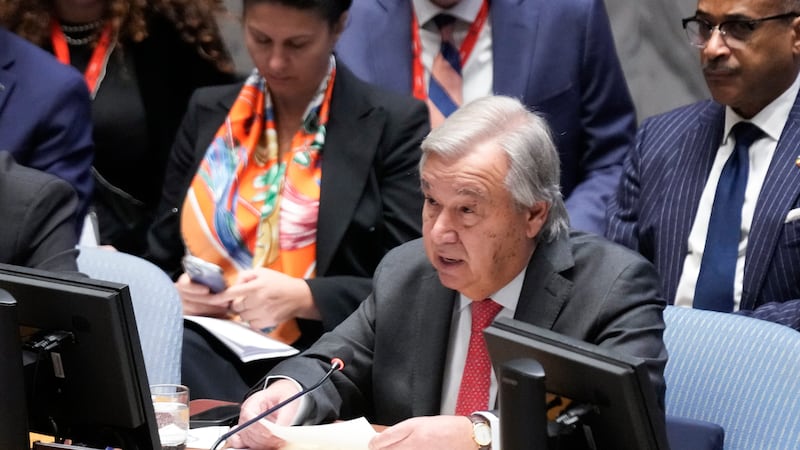 United Nations secretary-general Antonio Guterres speaks during a Security Council meeting at the United Nations headquarters (AP Photo/Seth Wenig)