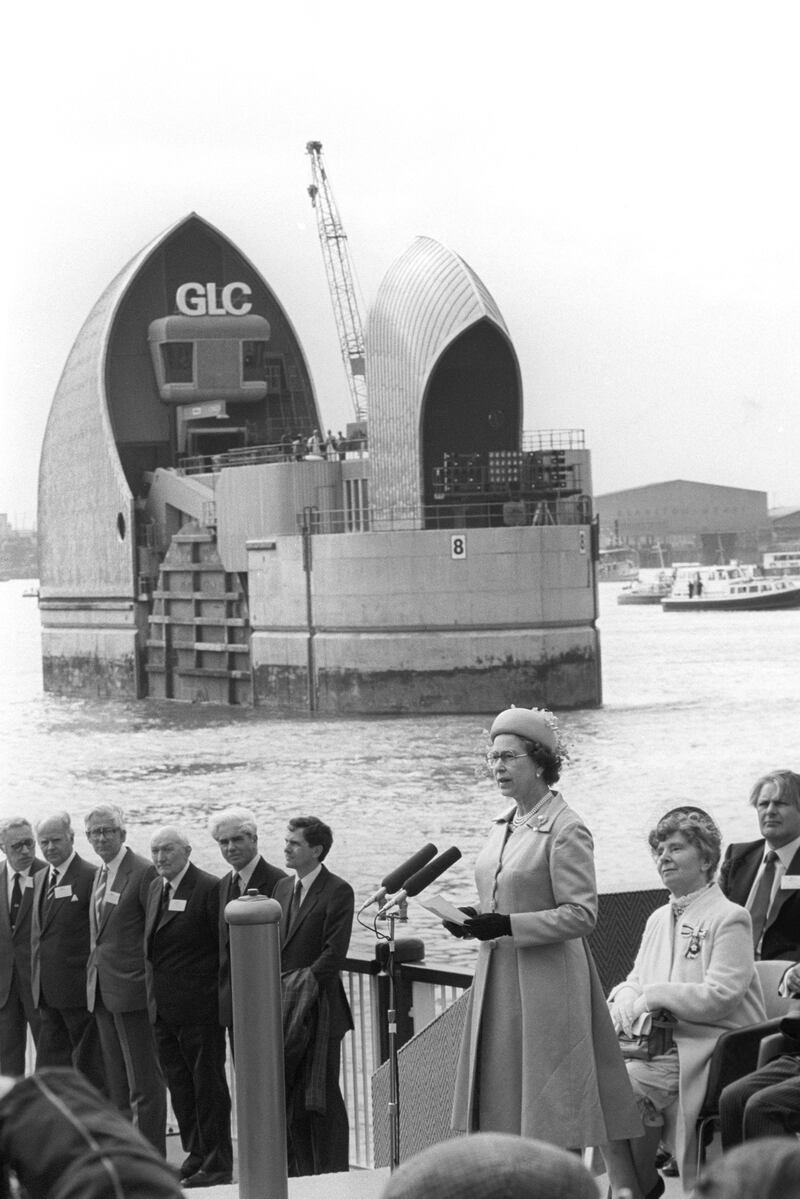 The late Queen officially opened the £460 million Thames Barrier at Woolwich