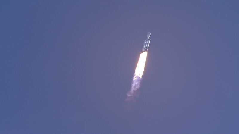 Thick fog shrouded Nasa’s Kennedy Space Center in Florida as the rocket blasted off.