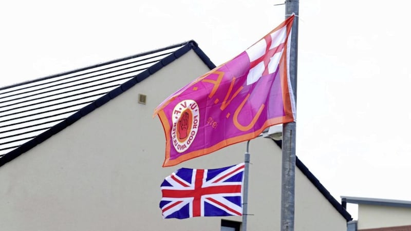 Flags erected earlier this year around Global Crestent and Canterell Close in Belfast. Picture by Mal McCann 