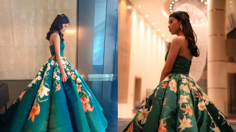 Ciara Gan has gone viral on Twitter after she posted photos of her hand-painted flowery ballgown.