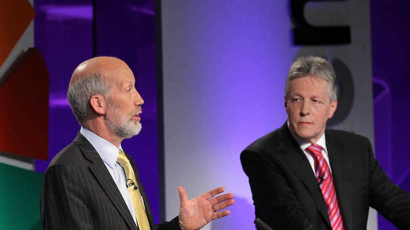 Alliance leader David Ford and former DUP leader Peter Robinson during a debate in Belfast's Waterfront Hall in 2011&nbsp;