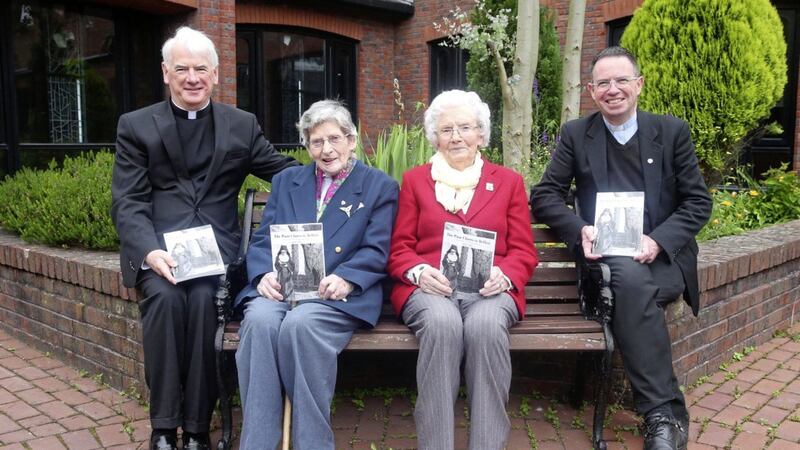 At the launch of a new book on the history of the Poor Clares in Belfast are, pictured from left, Bishop of Down and Connor Noel Treanor, Trea O Boyle and Eileen McKenna, sisters of Sr Paschal, and author Fr Martin Magill. Picture by Mal McCann 